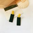 Rectangle Ear Stud 1 Pair - Dark Green & Yellow - One Size