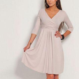 V-neck Gather-waist Sheath Dress