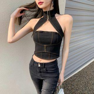 Cut-out Zipped Cropped Halter Top