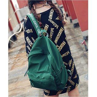 Lettering-strap Nylon Backpack