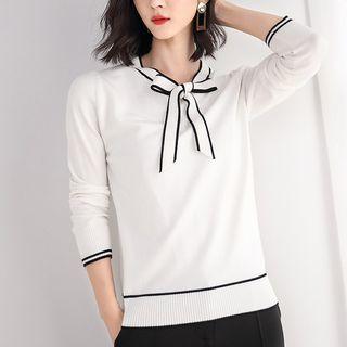 Ribbon-neck Knit Top