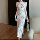 Short-sleeve Print Sheath Midi Dress