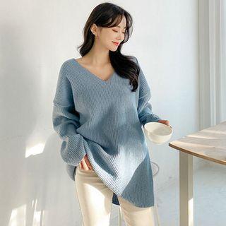 V-neck Ribbed Napped T-shirt