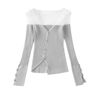 Asymmetric Rib Knit Top Gray - One Size