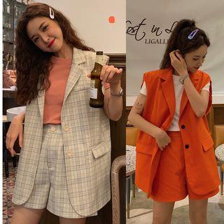 Set: Button Vest + Wide Leg Shorts