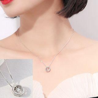925 Sterling Silver Rhinestone Pendant Necklace 1 Pc - As Shown In Figure - One Size