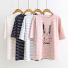 Rabbit Print Striped Short-sleeve T-shirt