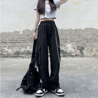 Chain Strap High-waist Wide-leg Pants