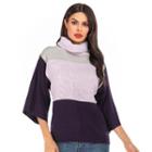 3/4-sleeve Turtleneck  Color Block Sweater