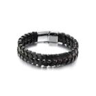 Simple Personality Braided Black Leather Bracelet Silver - One Size