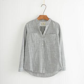 Striped V-neck Long-sleeve Shirt