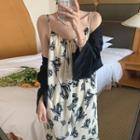 Spaghetti-strap Floral Midi Dress / Shrug