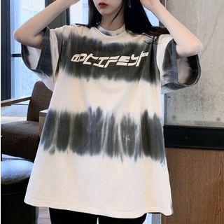 Print Elbow-sleeve Tie-dyed T-shirt