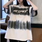 Print Elbow-sleeve Tie-dyed T-shirt