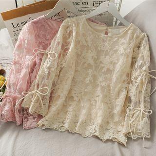 Ribbon-accent Embroidered Loose Top
