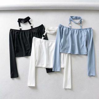 Halter Off-shoulder Long-sleeve Top