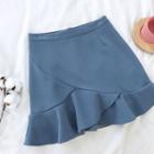 Asymmetric High-waist Ruffled-trim A-line Skirt