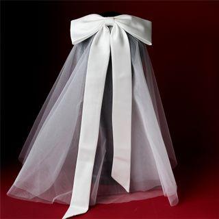 Bow-accent Wedding Veil As Shown In Figure - 44cm