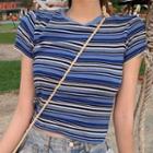 Striped Short Sleeve T-shirt Blue - One Size
