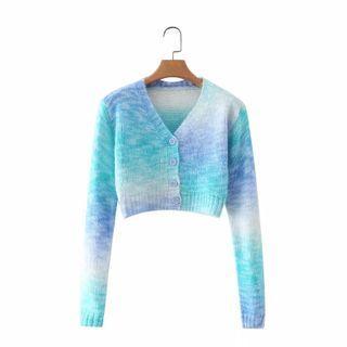 Tie Dye Long-sleeve Cardigan Blue - One Size