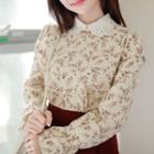 Lace-collar Bell-cuff Floral Blouse