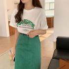 Short-sleeve Lettering T-shirt / Midi A-line Skirt With Belt