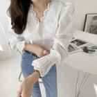 Balloon-sleeve Embroidered-trim Blouse