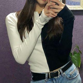 Color Block Zip Long-sleeve Knit Top