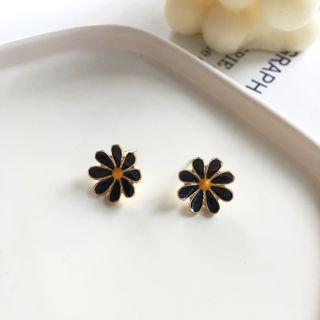 925 Sterling Silver Flower Stud Earrings Black - One Size