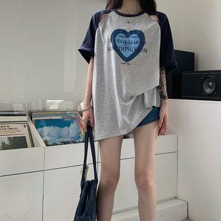 Short-sleeve Letter Print Raglan Cutout Oversized T-shirt