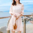 3/4-sleeve Mini A-line Mesh Dress