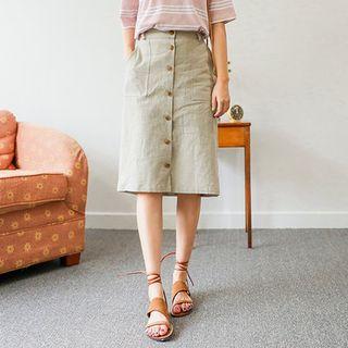 Band-waist Button-front Skirt