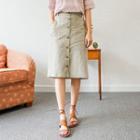 Band-waist Button-front Skirt