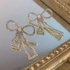 Rhinestone Bow Earring 1 Pair - Silver Stud - Gold - One Size