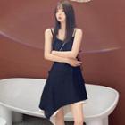 Spaghetti Strap Mock Two-piece Irregular Hem Midi A-line Dress