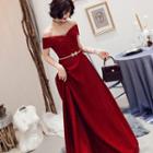 Off-shoulder Glitter A-line Gown