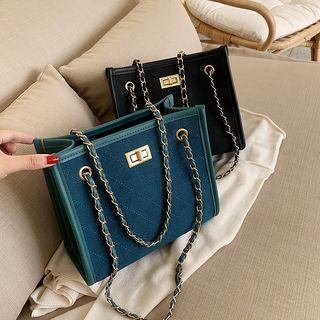 Argyle Stitched Twist Lock Tote Bag