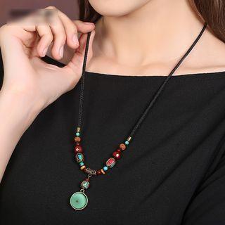 Faux Gemstone Pendant Necklace Black & Green & Red - One Size