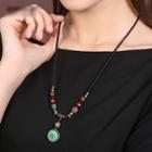 Faux Gemstone Pendant Necklace Black & Green & Red - One Size