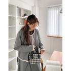 Plus Size Contrast-piping Houndstooth Jacket