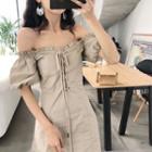 Off-shoulder Plain Slim-fit Dress