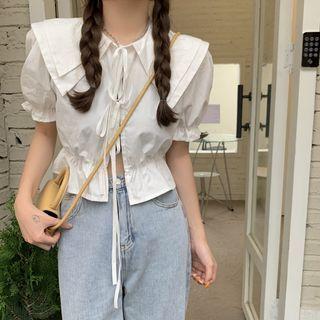 Print Camisole / Collar Bow Neck Crop Shirt