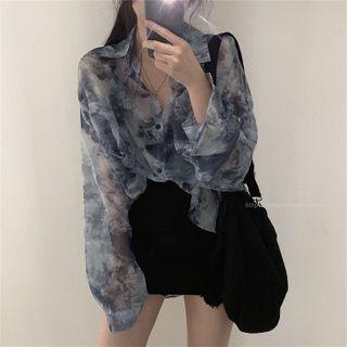 Long-sleeve Tie-dye Chiffon Shirt As Shown In Figure - One Size