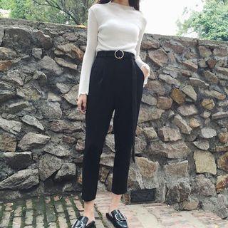Round Buckle High Waist Dress Pants