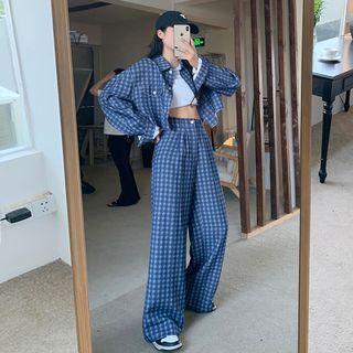 Houndstooth Cropped Jacket / Wide Leg Pants