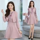 Set: Long-sleeve Lace Panel A-line Mini Dress + Blazer
