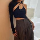 Set: One-shoulder Cropped Camisole Top + Arm Sleeve