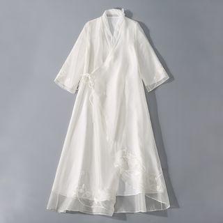 Traditional Chinese Elbow-sleeve Mesh Overlay Dress