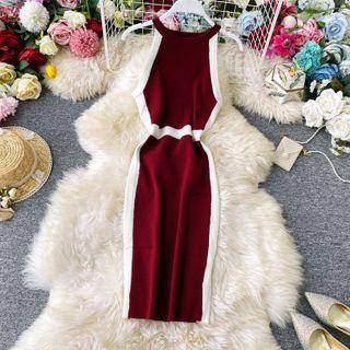 Contrast-trim Halter Knit Dress