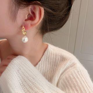 Faux Pearl Rhinestone Dangle Earring 1 Pair - Gold & Off-white - One Size